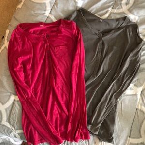 Long sleeve Cotton shirt.  Gray and pink